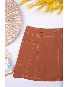 Fine Contrast Stitch Silver Button Patch Pocket Skort (Orange Brown)